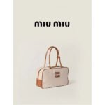 Miumiu Engraved Logo Canvas & Leather Top-Handle Shoulder Bag with Zipper Closure - Image 5