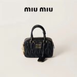 Miumiu Arcadie Matelassé Nappa Goat Leather Small Bowling Handbag Black