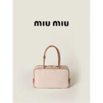 Miumiu Engraved Logo Canvas & Leather Top-Handle Shoulder Bag with Zipper Closure - Image 6