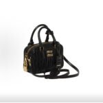 Miumiu Arcadie Matelassé Nappa Goat Leather Small Bowling Handbag Black - Image 3