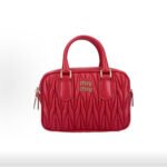 Miumiu Arcadie Matelassé Nappa Goat Leather Small Bowling Handbag Red