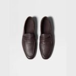 ZEGNA Men's Dark Brown Grained Leather Moccasin Loafers - Image 2