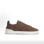 Zegna Triple Stitch Men's Linen Canvas Round Toe Slip-on Low-top Sneakers Brown