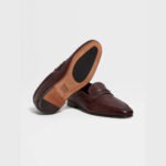 ZEGNA Men's Light Brown Grained Leather Moccasin Loafers - Image 5