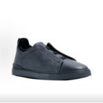 ZEGNA Triple Stitch Leather Wool Warm Casual Shoes Black - Image 3
