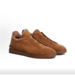 ZEGNA Triple Stitch Leather Wool Warm Casual Shoes Brown - Image 3