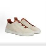 Zegna Triple Stitch Men's Linen Canvas Round Toe Slip-on Low-top Sneakers - Image 4