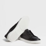 ZEGNA Men's Black Triple Stitch SECONDSKIN Calfskin Luxury Casual Shoes - Image 6