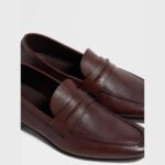 ZEGNA Men's Light Brown Grained Leather Moccasin Loafers - Image 4