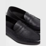 ZEGNA Men's Black Grained Leather Moccasin Loafers - Image 4