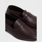 ZEGNA Men's Dark Brown Grained Leather Moccasin Loafers - Image 4