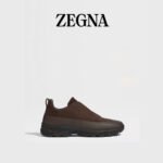 ZEGNA Brown Leather and Suede TRIPLE STITCH MONTE Luxury Casual Sneakers