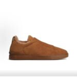 ZEGNA Triple Stitch Leather Wool Warm Casual Shoes Brown