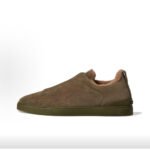 ZEGNA Triple Stitch Leather Wool Warm Casual Shoes Green - Image 2
