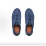 Zegna Triple Stitch Men's Linen Canvas Round Toe Slip-on Low-top Sneakers Blue - Image 4