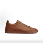 ZEGNA Men's Brown Deerskin Triple Stitch Luxury Casual Shoes
