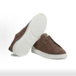 Zegna Triple Stitch Men's Linen Canvas Round Toe Slip-on Low-top Sneakers Brown - Image 5