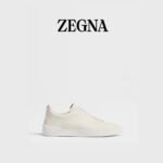 ZEGNA Men's White Deerskin Triple Stitch Luxury Casual Shoes
