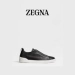 ZEGNA Men's Black Triple Stitch SECONDSKIN Calfskin Luxury Casual Shoes