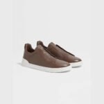 ZEGNA Men's Brown Triple Stitch SECONDSKIN Calfskin Luxury Casual Shoes - Image 5