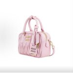 Miumiu Arcadie Matelassé Nappa Goat Leather Small Bowling Handbag Pink - Image 7