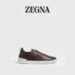 ZEGNA Men's Dark Brown Triple Stitch SECONDSKIN Calfskin Luxury Casual Shoes