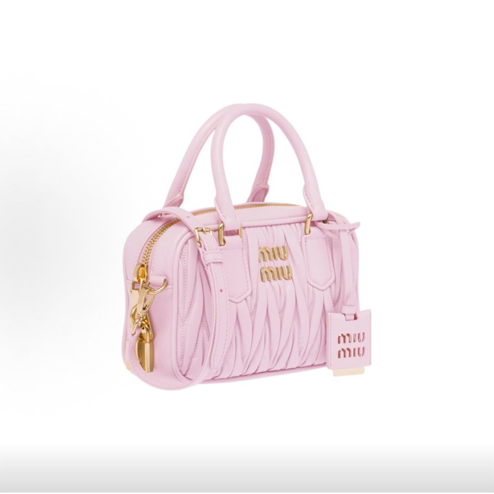 7 Miumiu Arcadie Matelassé Nappa Goat Leather Small Bowling Handbag Pink - Image 1