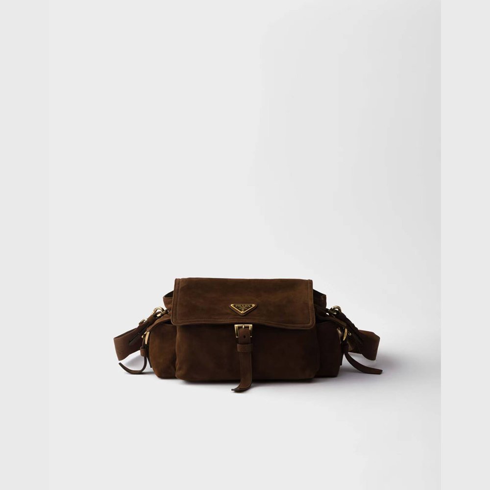 8 PRADA Explore Brown Medium Suede Sheepskin Shoulder Bag - Image 1