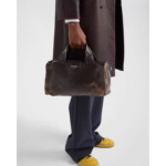 PRADA Men's Dark Brown Sheepskin Sports Tote & Crossbody Bag - Zip Closure - Image 2