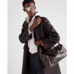 PRADA Men's Dark Brown Sheepskin Sports Tote & Crossbody Bag - Zip Closure - Image 3