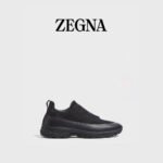 ZEGNA Navy Blue Leather and Suede TRIPLE STITCH MONTE Luxury Casual Shoes