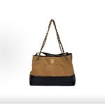 CHANEL 25A Brown Suede & Lambskin Two-Tone Interlocking CC Logo Shoulder Bag