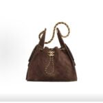 CHANEL 25K Bag Small Dark Brown Suede Calfskin CC Logo Shoulder Bag