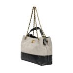 CHANEL 25A Grey Suede Lambskin Two-Tone Patchwork Gold CC Logo Tote Bag - Image 2
