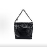CHANEL 22 Bag Black Smooth Calfskin Silver-Tone Hardware Tote Shoulder Bag - Image 3