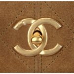 CHANEL 25A Brown Suede & Lambskin Two-Tone Interlocking CC Logo Shoulder Bag - Image 5