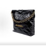 CHANEL 22 Bag Black Smooth Calfskin Gold-Tone Hardware Tote Shoulder Bag - Image 2