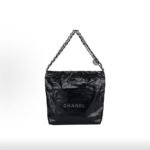 CHANEL 22 Bag Black Smooth Calfskin Silver-Tone Hardware Tote Shoulder Bag