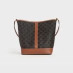 Celine Medium Triomphe Canvas Bucket Bag, Tan Leather Trim