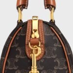 Celine Small Triomphe Canvas Boston Bag, Tan Leather Trim - Image 6