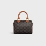 Celine Small Triomphe Canvas Boston Bag, Tan Leather Trim
