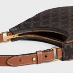 Celine Ava Triomphe Canvas Handbag with Tan Calfskin Trim Gold - Tone Hardware - Image 6