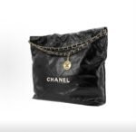 CHANEL 22 Bag Black Smooth Calfskin Silver-Tone Hardware Tote Shoulder Bag - Image 2