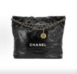 CHANEL 22 Bag Black Smooth Calfskin Silver-Tone Hardware Tote Shoulder Bag