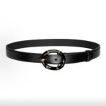 GUCCI Black Leather Belt with Round Bamboo Buckle 3cm