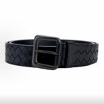 BOTTEGA VENETA Woven Leather Belt Square Pin Buckle Black 3.5cm