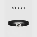 GUCCI Black Leather GG Buckle Belt 4cm