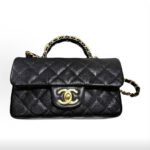 CHANEL 25B CF Mini Gold-Tone Buckle Quilted Grained Calfskin Gold Chain Shoulder & Top Handle Bag