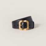 MIUMIU Black Calfskin Belt with Gold Buckle 3.5cm