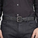 BOTTEGA VENETA Woven Leather Belt Square Pin Buckle Black 3.5cm - Image 2